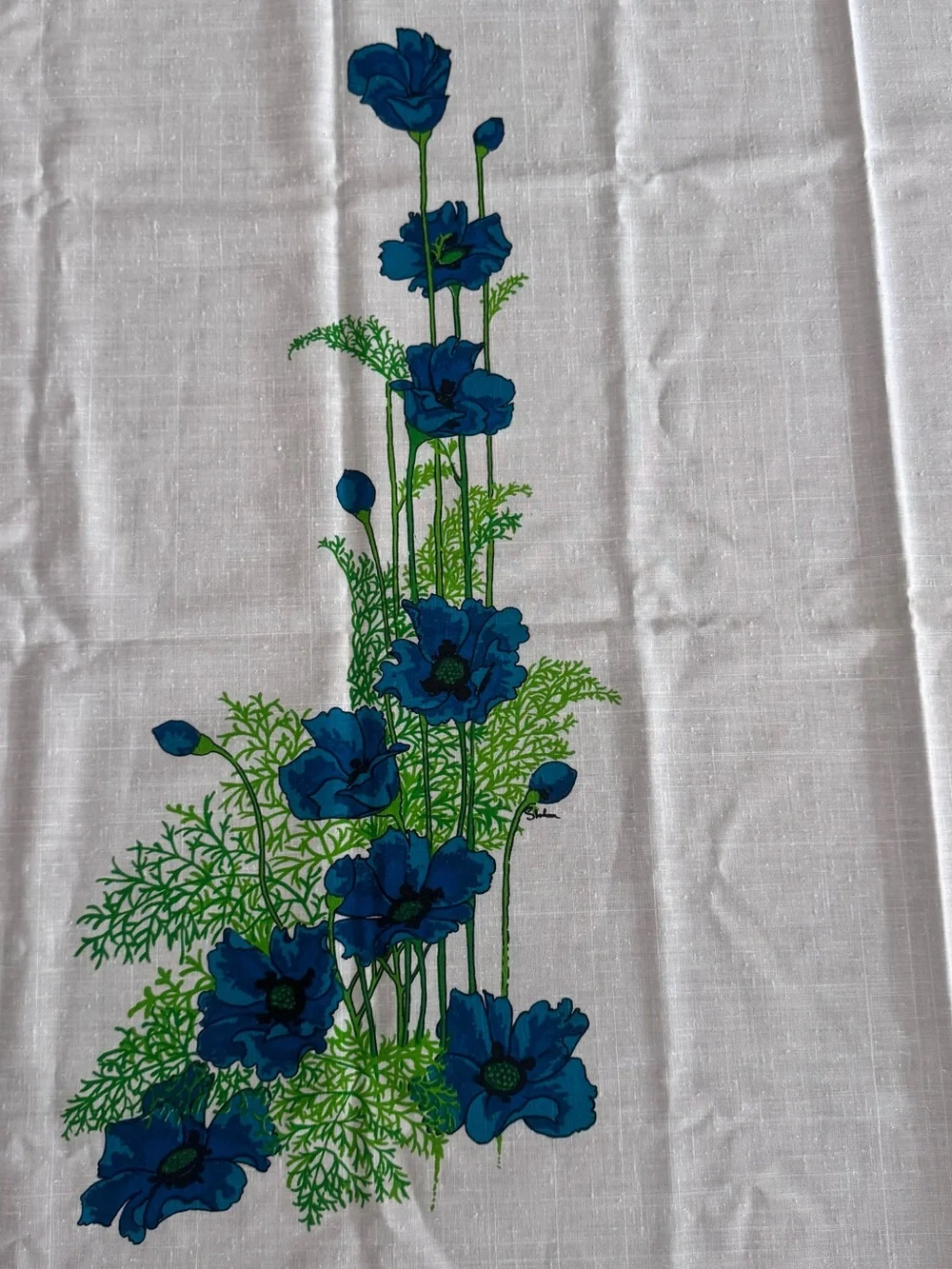 Vintage Alfred Shaheen Fabric Hawaiian floral blue hand panted 60s